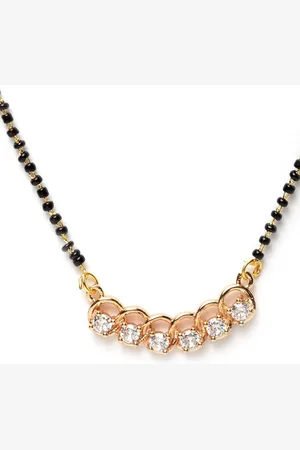 Bhana Fashion Gold-Plated & Black AD-Studded Beaded Designer Mangalsutra