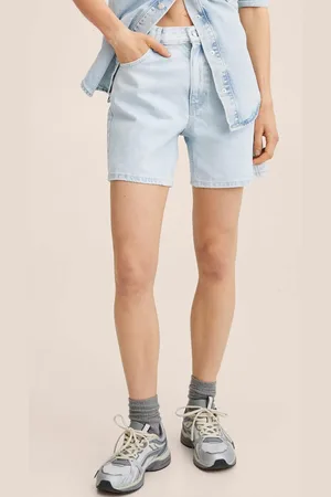 MANGO Women Blue High-Rise Denim Shorts