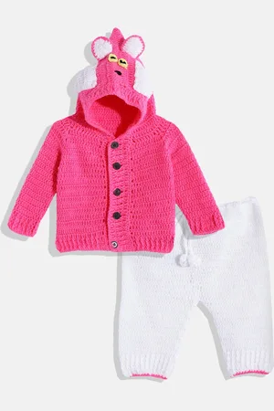 CHUTPUT Kids Pink & White Solid Cardigan with Pyjamas
