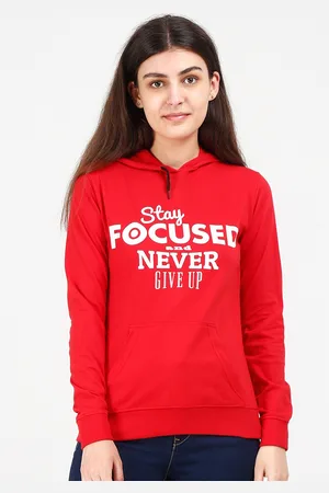 Fleximaa Women Red Printed Hooded Sweatshirt