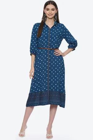 Rangriti Blue Ethnic Motifs Ethnic Shirt Midi Dress