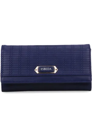 ESBEDA Women Navy Blue Textured Envelope Wallet