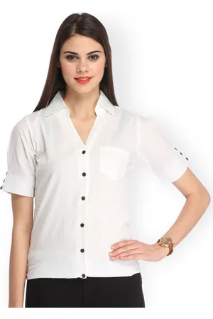Cation Women White Slim Fit Solid Semi Sheer Casual Shirt