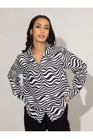 20Dresses Women Black Wave Printed Casual Shirt