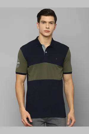 Louis Philippe Men Navy Blue & Olive Green Colourblocked Pure Cotton T-shirt