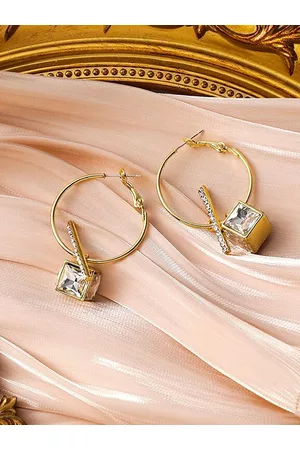 Yellow Chimes Women Gold Toned Contemporary Crystal Circle Drop Earrings