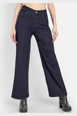 Broadstar Women Navy Blue Wide Leg High-Rise Stretchable Jeans