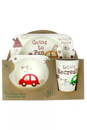 Baby Moo White Car Printed Dinner Set