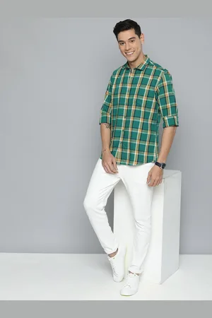 Mast & Harbour Men Green & Yellow Slim Fit Tartan Checked Pure Cotton Casual Shirt