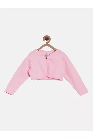 Kryptic Girls Pink Solid Cropped Button Shrug