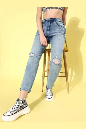 Mast & Harbour Women Blue Boyfriend Fit Mildly Distressed Heavy Fade Stretchable Jeans