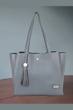 ROVOK Grey Colourblocked PU Shopper Shoulder Bag with Tasselled