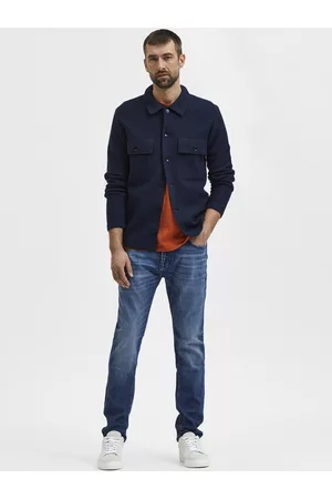 SELECTED Men Blue Slim Fit Low Distress Light Fade Jeans