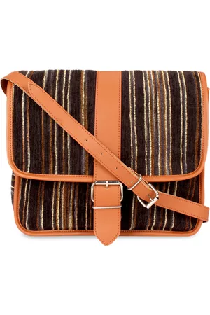 Anekaant Brown Striped Structured Sling Bag