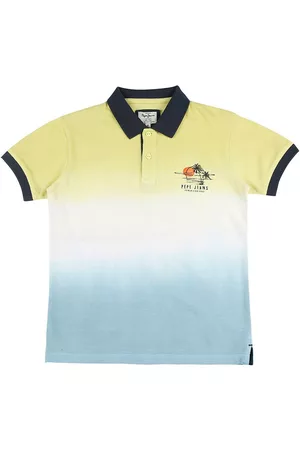 Pepe Jeans Boys Blue & cloud dancer Dyed Polo Collar Applique T-shirt