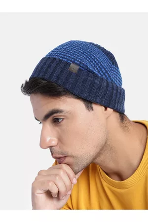 WROGN Unisex Navy Blue Self-Design Acrylic Beanie