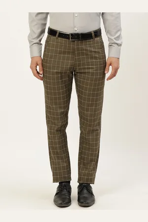 SOJANYA Men Green & White Checked Smart Fit Formal Trousers