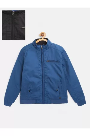 Roadster Boys Blue & Black Cotton Reversible Bomber Jacket