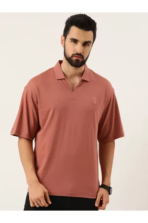 Maniac Men Pink Polo Collar Boxy Pure Cotton T-shirt