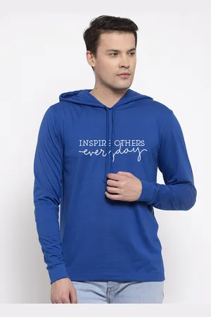 Friskers Men Blue Typography Hooded T-shirt