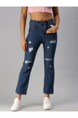 SHOWOFF Women Blue Straight Fit High-Rise Mildly Distressed Light Fade Jeans
