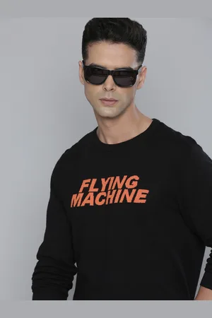Flying Machine Men Black Brand Logo Printed Pure Cotton Pullover