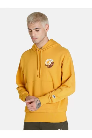 PUMA Men Yellow Cotton Hooded Sweatshirt