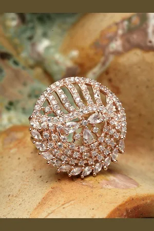 Bhana Fashion Women Rose Gold Plated & White Handcrafted Finger Ring
