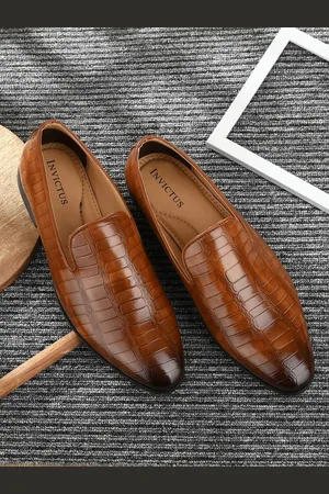 Invictus Men Tan Brown Textured Formal Slip on Shoes