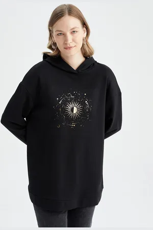 DeFacto Women Black Printed Longline Pullover
