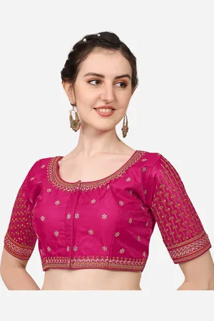 PUJIA MILLS Women Pink Embroidered & Stone Work Saree Blouse