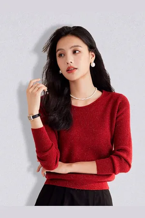 JC Collection Women Red & Gold-Toned Solid Pullover
