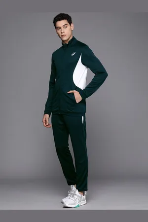 Asics Men Teal Blue And White Colourblocked Basic Tracksuit