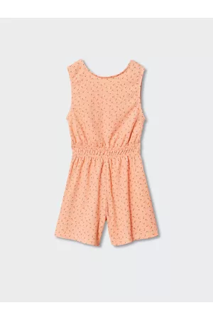 MANGO Girls Peach-Coloured & Green Printed Sustainable Playsuit