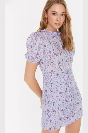 Trendyol Women Purple & Green Floral Printed Sheath Dress