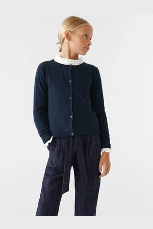 MANGO Girls Navy Blue Solid Cardigan