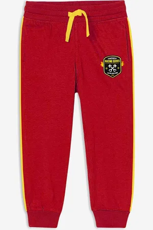 Miss & Chief Boys Red Solid Pure Cotton Joggers