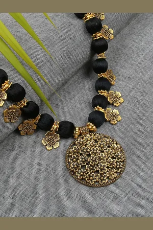Akshara Clothing Black & Gold-Toned Statement Handcrafted Brass Necklace