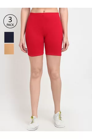 GRACIT Women Pack Of 3 Red & Beige Cycling Shorts
