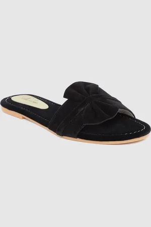 Funku Fashion Women Black Open Toe Flats with Bows