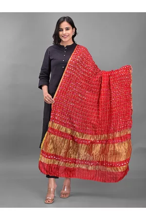 Apratim Red & Gold-Toned Dyed Art Silk Bandhani Dupatta with Zari