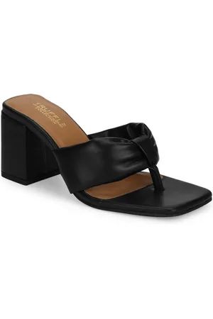Truffle Collection Black PU Block Heels