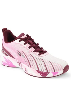 Campus Women Pink & Burgundy Printed Mesh Running Shoes