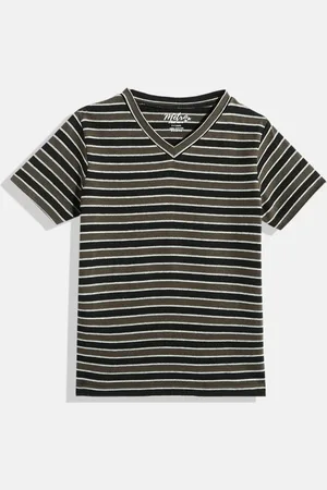 METRO KIDS COMPANY Boys Black & Olive Green Striped V-Neck T-shirt