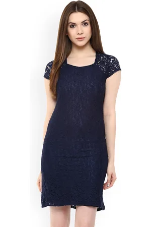 Mayra Women Navy Blue Self Design Sheath Dress