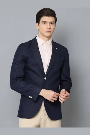 GANT Men Navy Blue Self-Design Linen Single-Breasted Casual Blazer