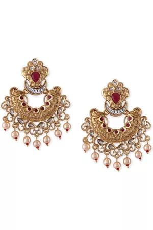Binnis Wardrobe Gold & Red Classic Handcrafted Chandbalis Earrings
