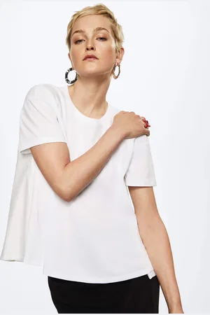 MANGO Women White Extended Sleeves Pure Cotton T-shirt