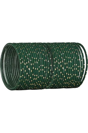 Arendelle Girls Set of 48 Green Metal Bangles