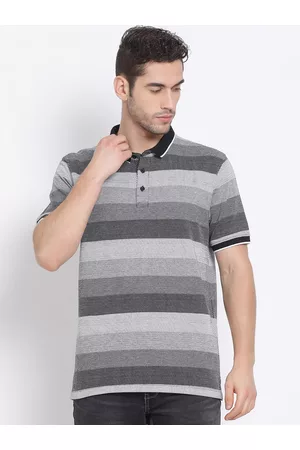 Richlook Men Black Striped Polo Collar T-shirt